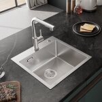 �vier de cuisine en acier inoxydable, 45 x 45 cm, �vier � encastrer, 45 / 45 cm, �vier � poser, bross� ...