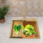 �vier de cuisine, en acier inoxydable, 50 x 45 cm, � 1 bac, encastrable, avec robinet et �gouttoir, dor� ...