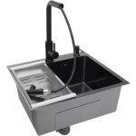 Vier de cuisine, de buanderie, 50 x 45 cm, vier encastr en acier inoxydable, noir, avec 1 bac et robinet ...