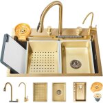 vier de cuisine cascade dor bross, evier multifonction de cuisine en acier inox vier 1 bac vier ...