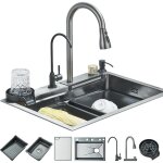 vier de cuisine cascade multifonction acier inoxydable vier simple avec robinet extensible grand cuve ...