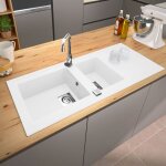 Pro et discount - evier de cuisine à encaster 2 cuves bacs en résine minérale blanc 117 x 50 cm Pro et discount - evier de cuisine à encaster 2 cuves bacs en résine minérale blanc 117 x 50 cm