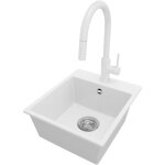 Primagran - evier cuisine en granit 38x44cm, lavabo 1 bac + robinet 40x20cm + kit de vidage, vier  ...