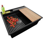 Primagran evier cuisine en granit 58x53cm, lavabo 1 bac + kit de vidage + accessoires, vier  encastrer ...