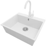 Primagran - evier cuisine en granit 58x50cm, lavabo 1 bac + robinet 32x20cm + kit de vidage, vier  ...