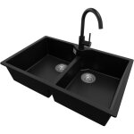 Primagran - evier cuisine en granit 78x50cm, lavabo 2 bacs + robinet 32x20cm + kit de vidage, vier  ...