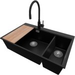 Primagran - evier cuisine en granit 78x50cm, lavabo 2 bacs + robinet 40x38cm + kit de vidage + accessoire, ...