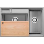 Evier cuisine en granit 78x53cm, lavabo 2 bacs + kit de vidage + accessoires, Évier à encastrer au meuble ... Evier cuisine en granit 78x53cm, lavabo 2 bacs + kit de vidage + accessoires, Évier à encastrer au meuble ...