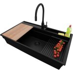 Primagran - evier cuisine en granit 88x53cm, lavabo 1 bac + kit de vidage + accessoire, �vier � encastrer ...