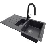 Primagran - evier cuisine en granit 90x50cm, lavabo 1, 5 bacs + robinet 40x20cm + kit de vidage, vier ...