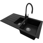 Primagran - evier cuisine en granit 90x50cm, lavabo 1, 5 bacs + robinet 40x38cm + kit de vidage, vier ...