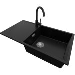 Primagran - evier cuisine en granit 90x50cm, lavabo 1 bac + robinet 32x20cm + kit de vidage, vier  ...