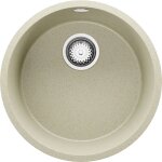 Primagran - evier cuisine granit rond beige 46x46cm, evier 1 bac + kit de vidage, lavabo cuisineau meuble ...