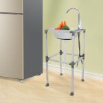 �vier de cuisine, mobile, 38 x 33 x 75 cm, en acier inoxydable, � bac simple, avec robinet, tuyau d'�vacuation ...