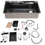 Vier de cuisine professionnel en acier inoxydable pais  surface brosse - grand bac de lavage avec ...