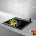 �vier de cuisine, rectangulaire, en granit, noir, 40 � 45 cm, petit, avec trous pour robinet, 1 bac en ...