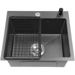 �vier de cuisine sous plan � un bac en acier inoxydable noir 40x45cm