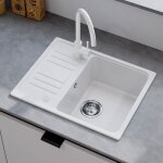 �vier en granit 57x45 cm, blanc, 1 bac encastrable de, lavabo de cuisine avec installation r�versible, ...