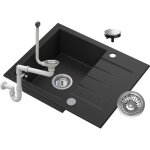 Evier en granit avec egouttoir siphon tinos noir 85111901 Evier en granit avec egouttoir siphon tinos noir 85111901