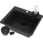 �vier encastrable granit noir granitan zante avec nettoyeur automatique et siphon - 1 bac, 61, 9x52, ...