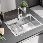 Cecipa - evier inox 1 bac 60x45cm, evier cuisine pour meubles bas de 60 cm, lavabo cuisine avec dernier ...