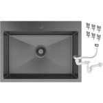 �vier de cuisine en acier inoxydable granitan bari60 noir avec siphon � montage mural et kit de fixation ...