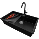 Primagran - evier sous plan 76x47cm, evier en granit 1 bac + robinet 32x20cm + kit de vidage + gouttoir ...