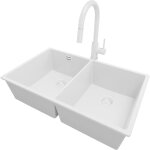 Evier sous plan 76x47cm, evier en granit 2 bacs + robinet 40x20cm + kit de vidage, �vier au meuble 80cm ...