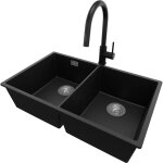 Primagran - evier sous plan 76x47cm, evier en granit 2 bacs + robinet 40x20cm + kit de vidage, vier ...