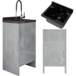 �vier utilitaire noir granitan loma avec meuble pvc, robinetterie gradochrom et siphon - kit complet