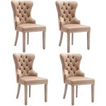 Fairwhale - 4 chaises salle � manger velours marron, rembourr�es clout�es, pieds bois massif, design ...