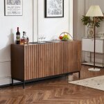Fairwhale - buffet ch�ne fonc� 150x40x80cm - design 3d ondul�, 3 portes - meuble salon / salle � manger ...
