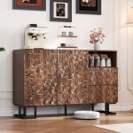 Fairwhale - buffet enfilade 120x40x78, 5 cm noyer foncé relief feuilles ? 2 portes / tiroirs, pieds métal ... Fairwhale - buffet enfilade 120x40x78, 5 cm noyer foncé relief feuilles ? 2 portes / tiroirs, pieds métal ...