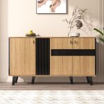 Fairwhale - buffet et enfilade 140x78, 5x41cm bois / noir - rangement led & verre - design polyvalent ...