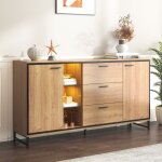 Fairwhale - buffet et enfilade 3 tiroirs noir / bois, grain exquis, compartiments rangement, design moderne ...