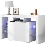 Fairwhale - buffet enfilade led haute brillance 4 tagres verre + 2 portes - meuble vitrine salon / ...