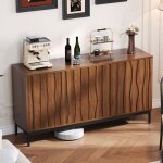 Fairwhale - buffet enfilade mid century modern 150cm ch�ne fonc� - 3 tiroirs, d�coupe monobloc - meuble ...