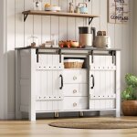 Fairwhale - buffet enfilade rustique 120 cm blanc - portes coulissantes & 3 tiroirs - meuble rangement ...