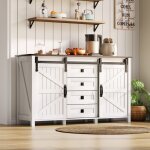 Fairwhale - buffet enfilade vintage blanc 137 cm - portes coulissantes, 4 tiroirs - meuble rangement ...