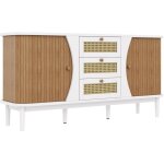 Fairwhale - commode rotin � portes coulissantes - �tages r�glables & plateau arrondi - buffet �l�gant ...