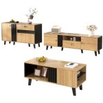 Fairwhale - ensemble de meubles de salon 3 pièces (table basse + meuble tv + buffet) - bois & noir - ... Fairwhale - ensemble de meubles de salon 3 pièces (table basse + meuble tv + buffet) - bois & noir - ...