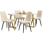 Fairwhale - ensemble table et chaises salle � manger rectangulaire 117x68cm - 4 chaises velours beige ...