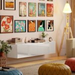 Fairwhale - meuble tv blanc 140cm lowboard mural, rangement intgr pour tv jusqu' 65', design salon ...
