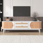 Fairwhale - meuble tv blanc style campagne avec portes en bois et tiroirs en rotin - rangement fonctionnel ... Fairwhale - meuble tv blanc style campagne avec portes en bois et tiroirs en rotin - rangement fonctionnel ...