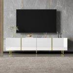 Fairwhale - meuble tv design blanc brillant - 4 portes fonctionnelles - style �pur� contemporain pour ...
