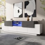 Fairwhale - meuble tv led blanc gris, commode tv basse moderne avec étagères en verre pour salon / chambre, ... Fairwhale - meuble tv led blanc gris, commode tv basse moderne avec étagères en verre pour salon / chambre, ...