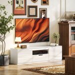 Fairwhale - meuble tv lowboard blanc 160cm, 2 portes + tiroir, gestion c�bles, pour tv jusqu'� 65', design ...