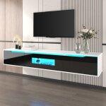 Fairwhale - meuble tv moderne noir / blanc - �clairage led r�glable - finition brillante premium - pour ...