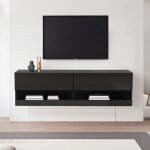 Fairwhale - meuble tv moderne noir - �clairage led 7 couleurs - lowboard suspendu 140cm - design contemporain ...