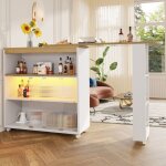 Fairwhale - table de bar extensible rotative avec rangement & led - blanc - meuble bar télescopique design ... Fairwhale - table de bar extensible rotative avec rangement & led - blanc - meuble bar télescopique design ...